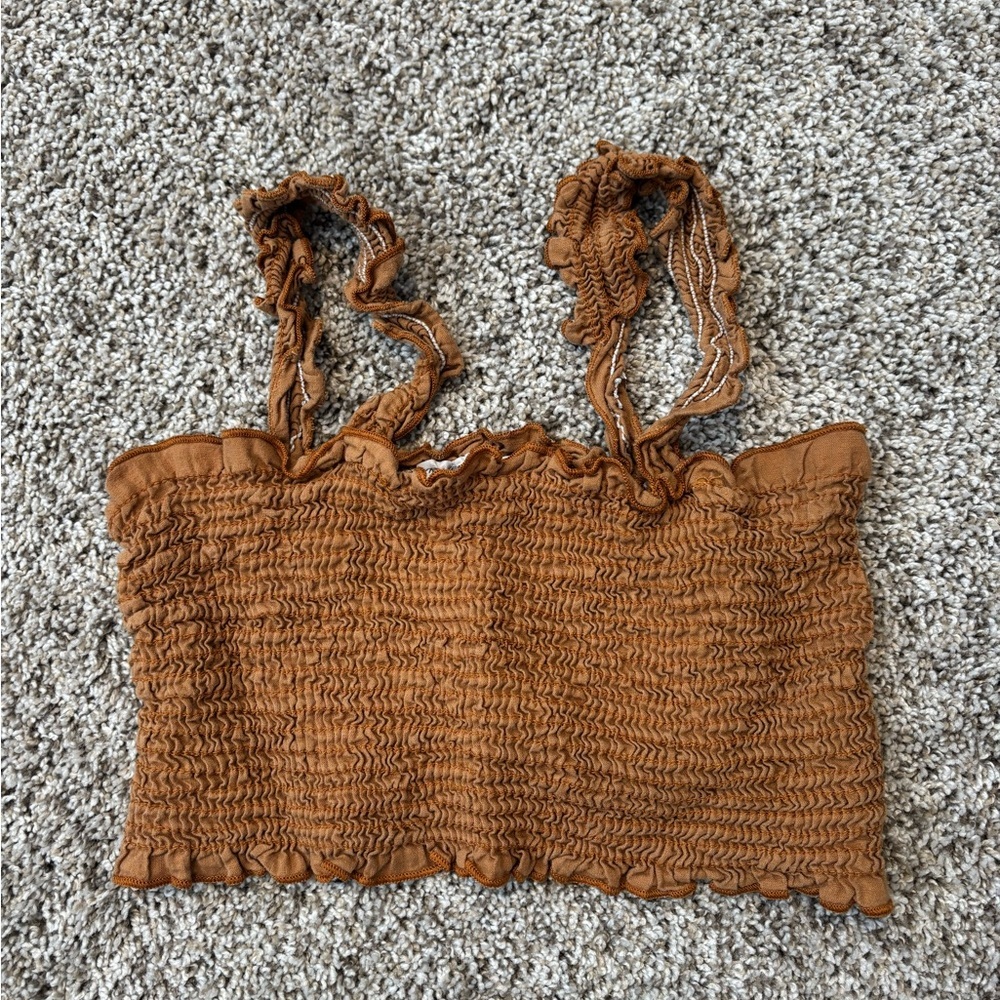 Urban Renewal Ruffled Tan Crop Top